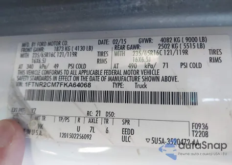 2015 Ford Transit-250 from USA, damaged, VIN 1FTNR2CM7FKA64068